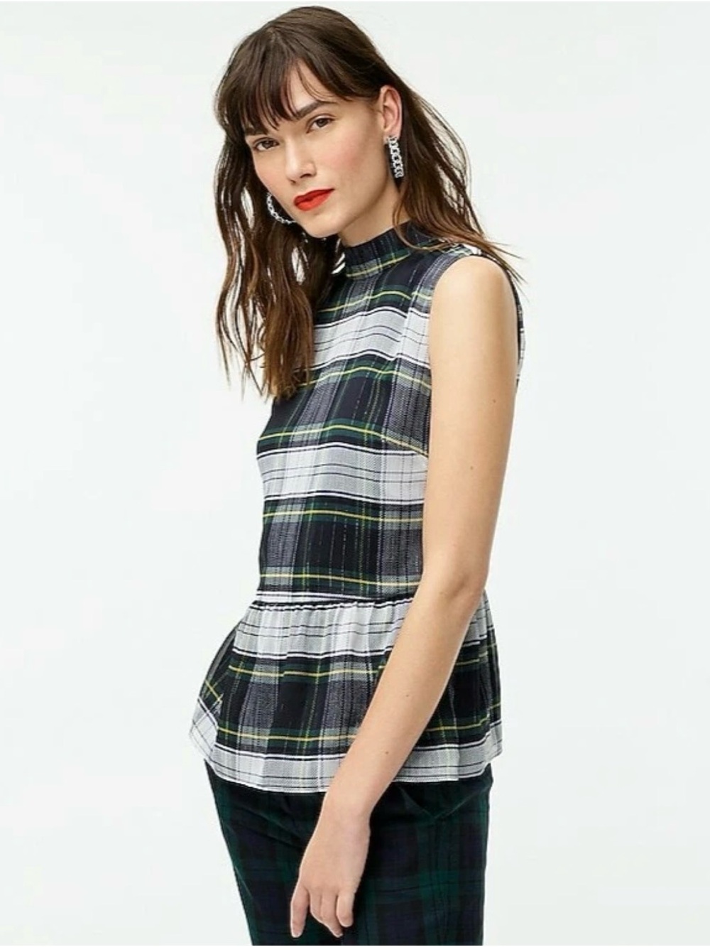 J. Crew Sleeveless Peplum Top in Gilded Highland Tartan Plaid